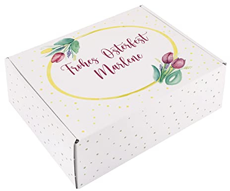 Herz & Heim® Ostergeschenk Verpackung mit Personalisierung Tulpen