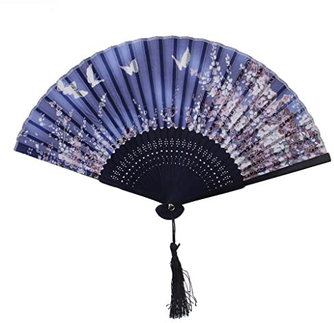 Tiuimk Éventail chinois japonais Art déco Sakura papillon en soie bambou pliable main pour femme fête de mariage décoration d'intérieur 6