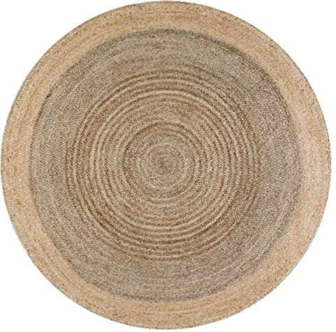 Ripaz Vogue - - Jute Rug Reversible Hand Braided Grey with Beige Border Round Area Carpet, Farmhouse Natural Jute Fiber (60 x 60 cm (2 Feet Round))