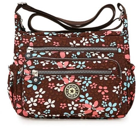 LEEMASING Umhängetasche mit einer Schulter, Nylon, Geldbörse, Reisetasche, Umhängetasche, Damen, Reisehandtasche, braune Blume, Braune Blume, M
