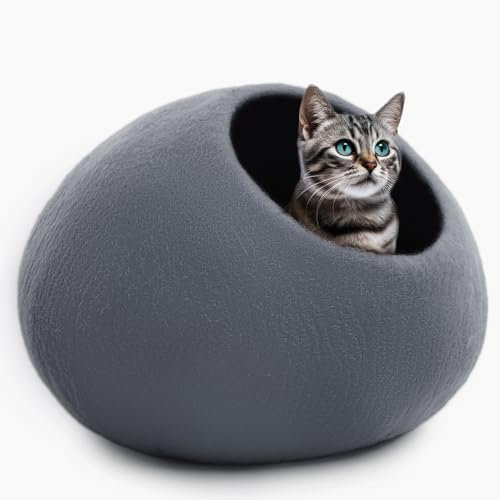 Woolygon Katzenhöhle aus Wolle, handgefertigt aus 100% Merinowolle, umweltfreundliche Katzenhöhle aus Filz für Katzen und Kätzchen