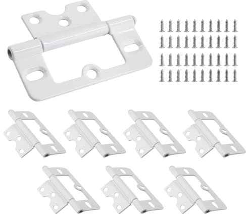 Auvotuis 8Pcs 3Inch White Non-Mortise Door Hinges Modern Iron Flat Cabinet Hinges for Wardrobe