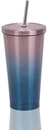Vastsea Tasse à Café avec Paille, Mug Isotherme en Acier Inoxydable avec Paille, Réutilisable Travel Mug Inox, pour Boire Glacé ou Chaud