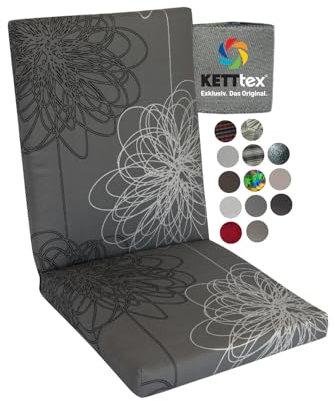 KETTtex Comfort Auflage Mittellehner Anthrazit Floral I Gartenstuhl Polster 106x50x4cm mit 7cm Sitzpolster I KTH2 Sitzauflage weich & hautfreundlich I robuste Stuhlauflage atmungsaktiv I Dessin 8519
