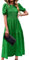 BebreezChic Damen Sommerkleid Rundhals Kurzarm Puffärmel Gerüschter Gerafftes Freizeitkleid mit Hoher Taille Strandkleid Cocktailkleider, Grün M