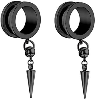 Beydodo Piercing Plug Edelstahl, Ohr Tunnel 14MM Hängend Kegel mit Schraubverschluss Schwarz Ohrringe Tunnel Ohr Expander Set