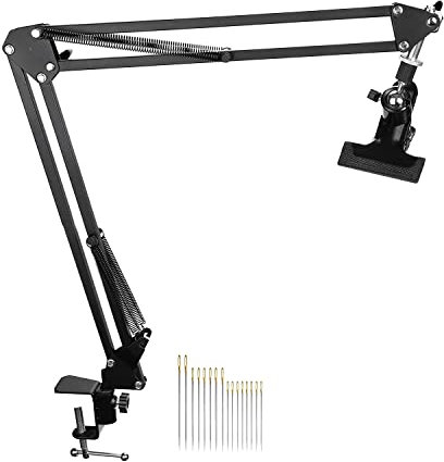 Povxlum Adjustable Metal Embroidery Hoop Stand, Folding Embroidery Hoop Holder and 16 Pieces Embroidery Needles