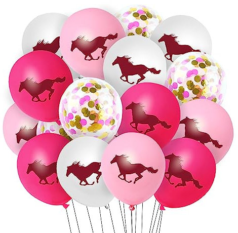 Pferd Thema Luftballons, 40 Stück 12 Zoll Latex Ballons, Western Cowgirl Partydeko, Luftballons Rosa Konfetti, für Kinder Party Geburtstag Mottoparty Dekoration
