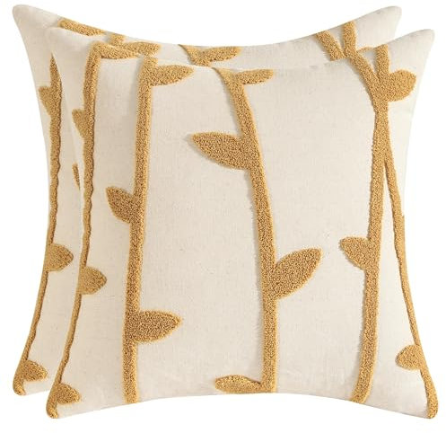 Tosleo 2 Stück kissenbezüge Frühling Sommer 45 x 45cm Gelb Rebe Bestickte Kissenbezug Wurfkissenbezüge Kissenhülle für Gartenlounge Sofa Dekokissen Wohnzimmer Schlafzimmer Bauernhaus
