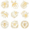 OLYCRAFT 9 Stück 4x4cm Waben Metall Aufkleber Biene Gänseblümchen Muster Selbstklebende Goldene Aufkleber Krone Sonnenblume Metall Gold Aufkleber Für DIY Kunstharz Telefon Wasserflasche Dekor