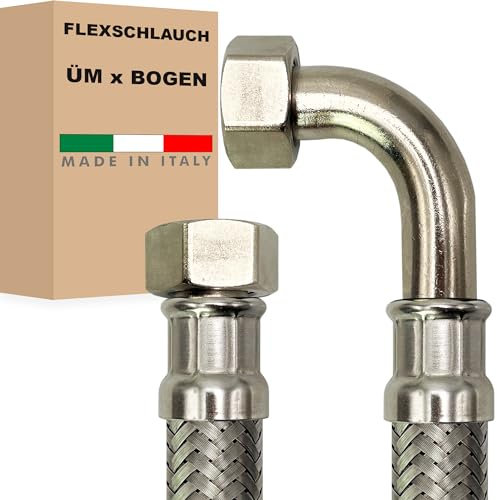 Flexschlauch DN25-1 Edelstahl Panzerschlauch Sanitär Hauswasserwerk - Made in Italy (1 ÜM x 1 BOGEN, 80 cm)