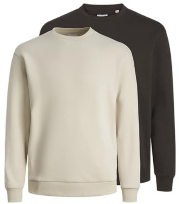 JACK & JONES Herren Jjebradley Sweat Crew 2pk Mp Sweatshirt, Moonbeam/Pack:w. Mulch, L