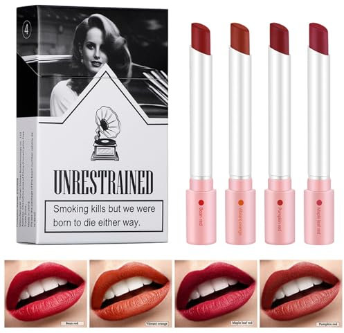 Set di 4 rossetti opachi, Matte Rossetti Colore Intenso, velluto opaco, Texture Cremoso, Impermeabile, Lunga Durata, Rossetti a Copertura Totale, per regali delle donn (Multicolore-4)