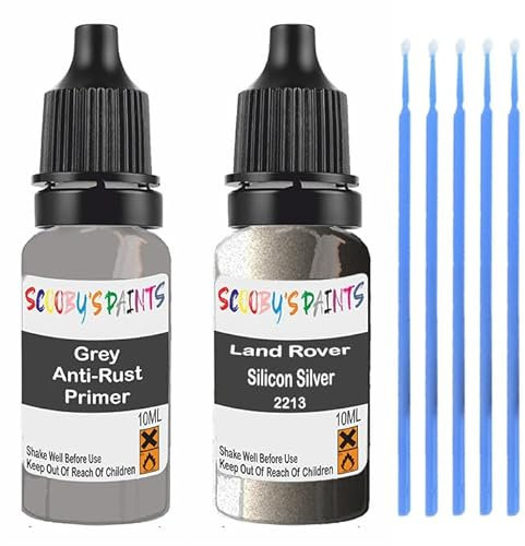 SCOOBYS PAINTS BACK IN THE MIX Touch Up Paint For Land Rover Silicon Silver 2213 Scratch Stone Chip Repair With Grey Primer