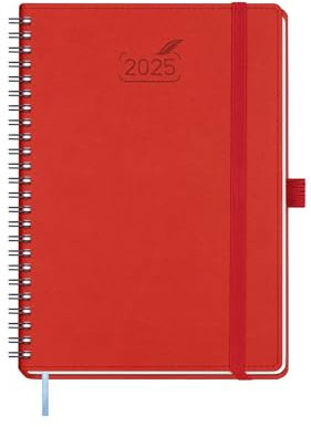 BEZEND Kalender 2025 Buchkalender A5 Ringbuch 1 Woche 2 Seiten | Terminplaner 2025 Wochenplaner mit 100 g/m² Papier & Monats-Register | Planer & Terminkalender mit PU-Leder Softcover - Rot