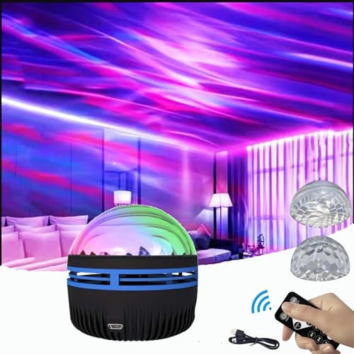 2-in-1 Ocean Wave Lamp, 16 Colors Rotating Flame Aurora Lamp, Rechargeable Northern Projector Light with Remote Control for Bedroom, Living Room, Office Home Decor (Aurora & Wave)