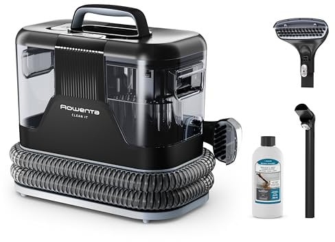 Rowenta Clean It, Aspirador de tapicerías multiuso, Gran depósito extraíble de 1,8 L de agua limpia y 1,5 L de agua residual, Diseño compacto, 12,5 kPa, 400 W, Autolimpieza, Blanco y Negro, IN5010
