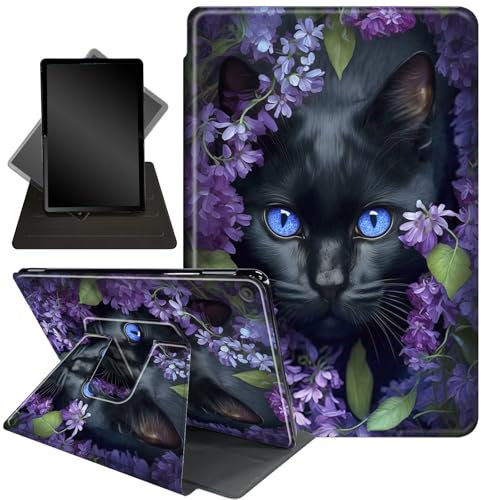 for Kindle Fire 7 case 2019 2017 Release 9th 7th Generation,360 Degree Rotating Stand Smart Protective Cover Case for Amazon fire 7 Tablet 9th/7th Generation,Cute Black Cat Flower
