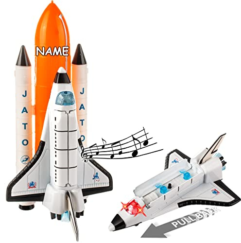 alles-meine.de GmbH Raumschiff & Space Shuttle mit Licht & Sound inkl. Name - Schwungrad Antrieb - bewegliche Räder - aus Metall & Kunststoff - Spielzeugrakete - Fahren - Auf..