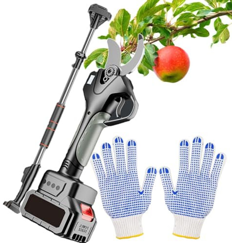 vnmudzeo Tondeuse à Branches sans Fil De 40 Mm, Ouverture De 6 Cm, avec Manche RéGlable De 4,3 à 6,9 Pieds SéCateur éLectrique De Jardin à Perche RéTractable