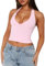 OYIGELZ Damen Tank Top Sexy Y2K Slim fit Oberteile Klassischer Schnitt Basic Shirt Tiefer V Ausschnitt Sommer Ärmellose Neckholder Crop Tops(Hell Rosa-T1,XS)