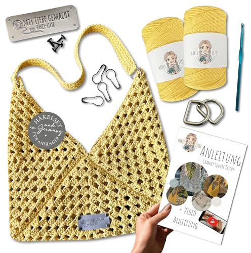 HÄKEL LIESE Häkelset für Anfänger - Tasche Granny Square, Häkel Set, Crochet, Häckel Kit für Anfänger, häkeln lernen, Wolle zum Häkeln, Taschen häkeln, Granny Squares