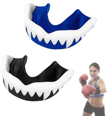 LAKJUOZ 2 Pièces Protege Dents Boxe Protège-Dents Sport Gouttière Coque Dentaire Protege Dent Protege Dents Boxe Confortable Protège-Dents Protege Dents Pour Enfants(Noir-Blanc, Bleu-Blanc)