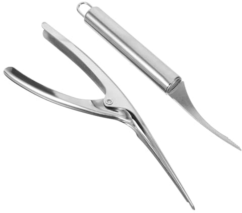 GARVALON Coltello per Vena dei Gamberi in Acciaio Inox, Set 2 Pezzi | Impugnatura Ergonomica e Punta Manuale Precisa, Finitura Liscia Argento, per Cucina Domestica