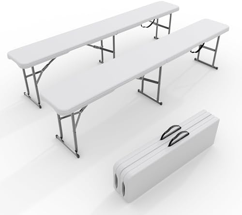 Zstar Tragbare Klappbank 6 Fuß (Ca. 183 cm) 2Er-Set, Kunststoff Klappbank HDPE Bankplatte Mit Tragegriff Für Outdoor-Picknick Camping Party Sportaktivitäten - Weiß