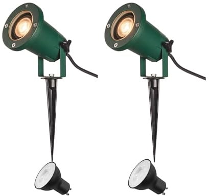 SLV NAUTILUS XL Erdspießleuchte – Außenleuchte für Garten, Terrasse, Wege & Teich | GU10, IP65, 11 W, mit Erdspieß & Stecker | 2er-Set | Grün