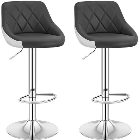 WOLTU Barhocker 2er Set, Hocker mit Lehne, höhenverstellbar drehbar, gepolsterter Kunstledersitz, rutschfestes Metallfuß, für Küche Hausbar, Grau + Weiß, BH30grw-2