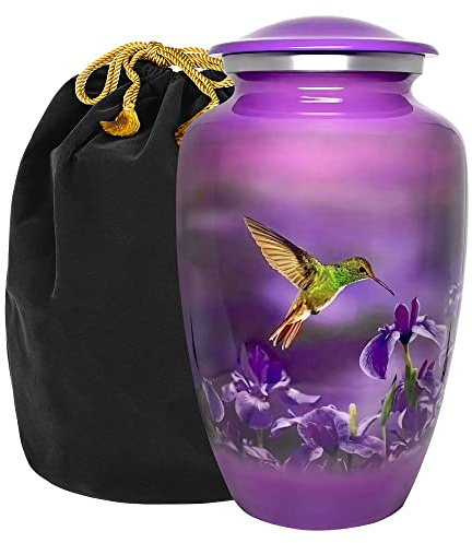 Trupoint Memorials | Purple Hummingbird Aluminium Urn | Cremation Urns | Large