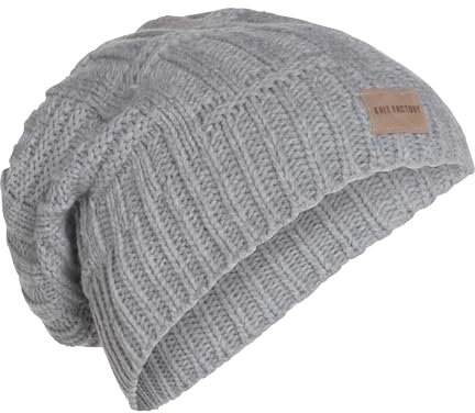 Knit Factory - Bobby Mütze - Strickmütze für Damen und Herren - Slouch Beanie mit Wolle - Hochwertige Qualität - Grau