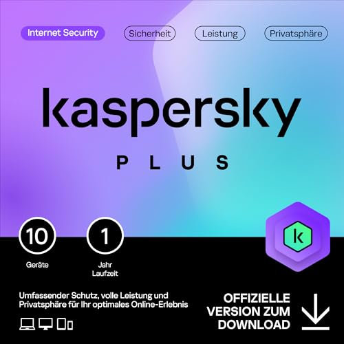 Kaspersky Plus Internet Security 2025 | 10 Geräte | 1 Jahr | Anti-Phishing und Firewall | Unbegrenzter VPN | Passwort-Manager | Online-Banking Schutz | PC/Mac/Mobile | Aktivierungscode per Email