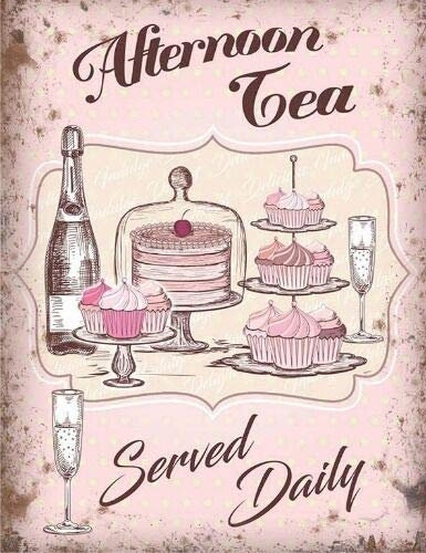 RIFOSA 6x8 Afternoon Tea Served Daily Cupcakes Pastries Tea Shop Metal Sign Tin Plaque