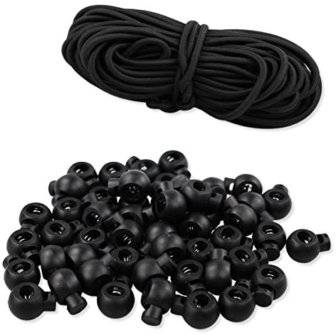 LAMXD 50 Pieces Drawstring Toggles and 32 feet Drawstrings Plastic Single Holes Cord Stopper Toggle Cord Lock Toggle