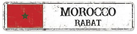 Letreros de calle de Marruecos personalizados de bandera de Marruecos Señales de bandera de Marruecos Capital Country City Souvenir Cartel de metal Rústico Vintage Decoración del Hogar Regalo para