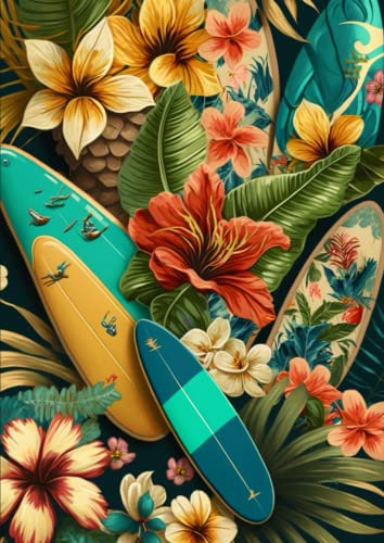 Lined Paper Notebook.: Flowers & Surfboards Notebook for school, college, university, composition, writing, recipes, notes, travel, design... Size: 8,27” x 11,69” (A4) 120 Pages