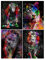 Lot de 4 Peinture Diamant 40x50cm - Tigre, Lion, Léopard, Singe - Pop Art Diamond Painting - Broderie Diamant Animaux par Numéros