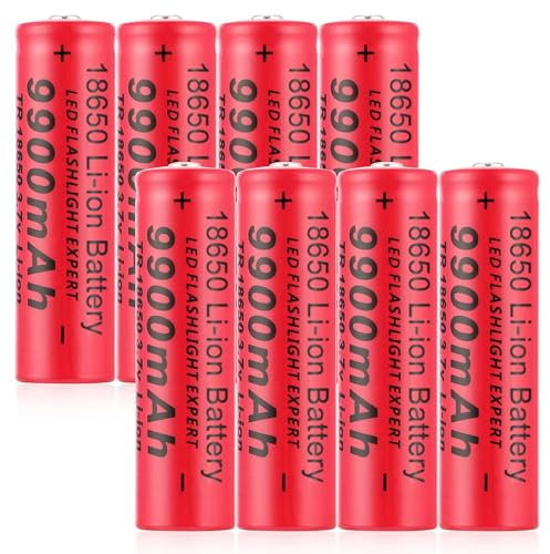 18650 Pilas Recargable, 18650 3,7V Litio Batería, 18650 Li-Ion Recargable Batería, 9900mAh Alta Capacidad Batería Linterna/Dron/Luces Solares, Batería de Larga Vida (8Pcs)