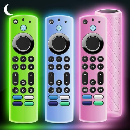 OneBom Silikon-Schutzhülle für Fernbedienung von Firetv 4K Max (2. Generation)/Insignia/Pioneer/Omni (QLED), leuchtet im Dunkeln, mit Umhängeband, leicht, rutschfest, stoßfest, leuchtet grün und blau