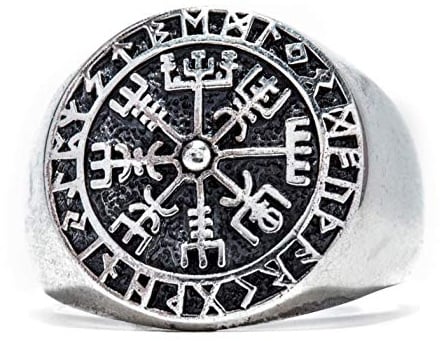 Windalf 925 Sterlingsilber Runen Vikings Ring VEGVISIR 18 mm Wikinger Kompass Siegelring