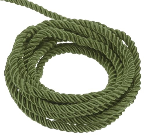 sourcing map Twisted Cord Trim, 11 Yard 3mm 3-Ply Twine Braided Rope Shiny Thread String for Craft Gift Bag Curtain Christmas Decor, Olive Green - 10m
