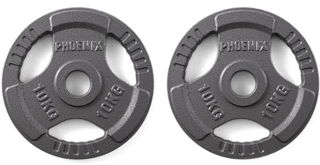Phoenix Fitness Cast Iron Olympic Weight Plates - 2-Inch Free Weight Plate for Barbell Dumbbell Bars, Weightlifting & Strength Training at Home Gym - Pair, 10kg