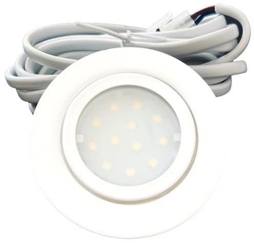 Rolux IP44 Möbel Einbauleuchte Leni 12V flach 1 x 2,2W LED-Einbaustrahler 55mm Lochausschnitt 240lm Weiß inkl. LED Trafo, AMP Verteiler und 230V Zuleitung 4000K Neutralweiß