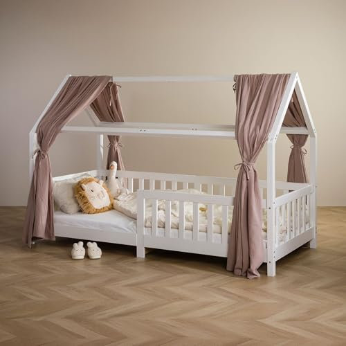 Hausbett Himmel NENA im 2er Set in beige - Betthimmel aus 100% Baumwolle, Baldachin Musselin zweilagig, Bettvorhang für Kinder, Hausbett Deko