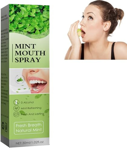 Ambientador Bucal Menta,Spray un Aliento Fresco,Spray Bucal Mal Aliento,Eliminador de Mal Aliento,Boca Fresca,Efecto Prolongado,Portable FáCil 30ML
