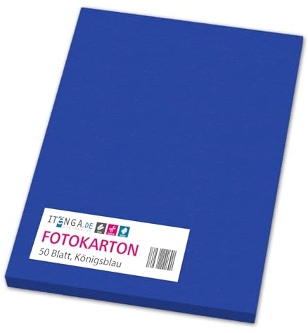 itenga farbiger Fotokarton 50 Blatt A4 300 g/qm² - Tonpapier Tonkarton Bastelpapier Bastelkarton Bogen durchgefärbt zum kreativen Gestalten und Basteln (KÖNIGSBLAU)