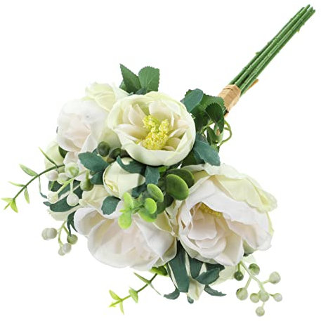 SOLUSTRE Künstlicher Brautstrauß mit Pfingstrosen und Orchideen Teiliges für Hochzeit Partys und Dekoration Realistische Kunstblumen Milchweiß für Zuhause und Veranstaltungen