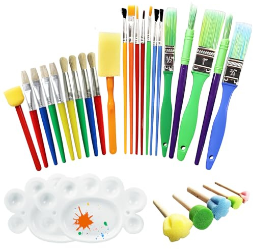 COGVOHY 30 PCS Paint Brush Set with Palettes, Art Paint Brush Set for Oil, Watercolor, Face, Acrylic
